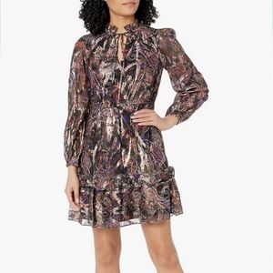 Vince Camuto Women's Printed Chiffon Metallic Fit & Flare Dress